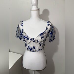 Blue and white corset top